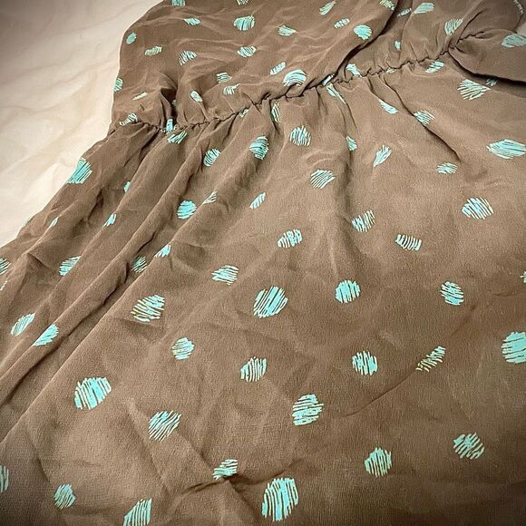 Lush Woman’s Dress - Brown with Blue Polka Dots - Picture 2 of 5